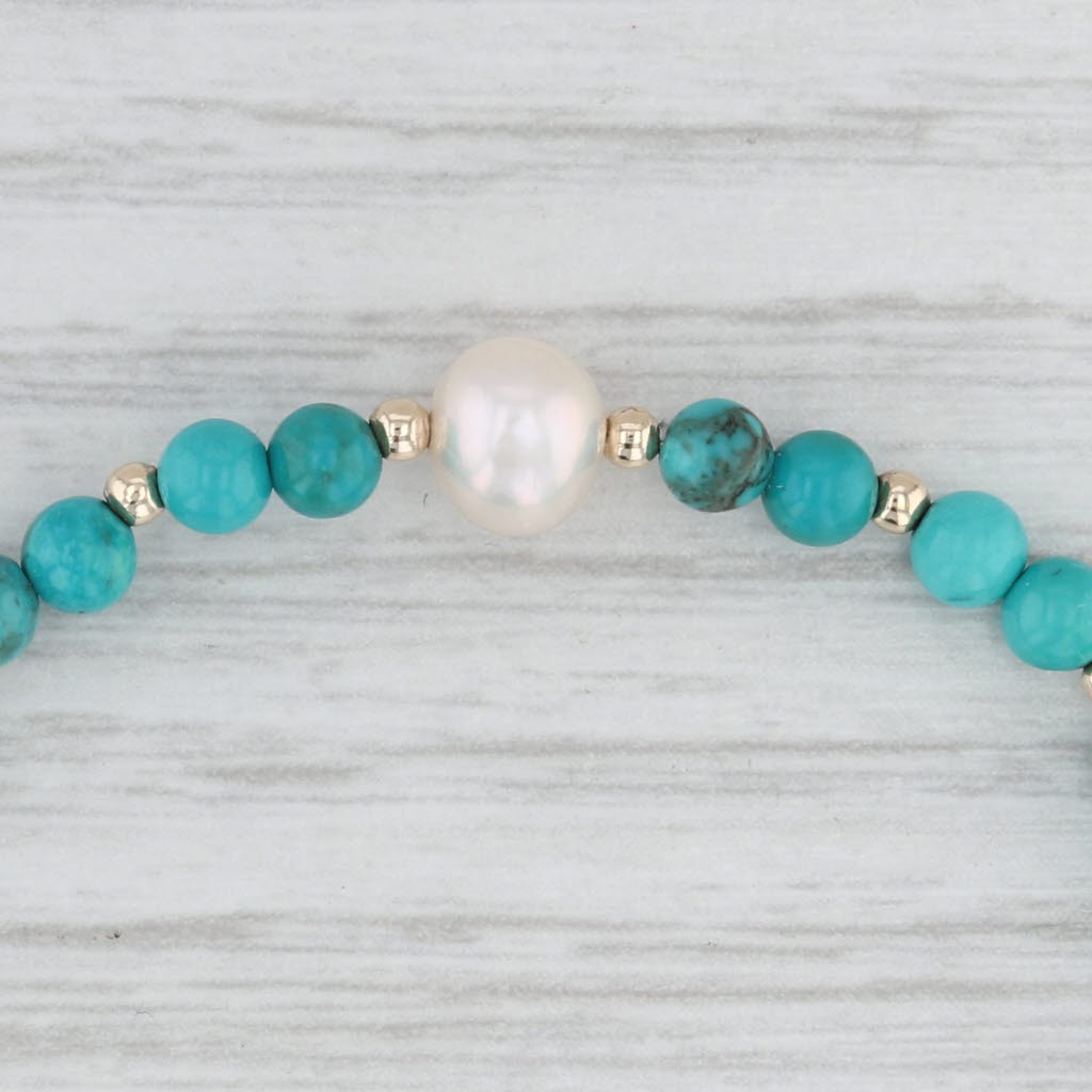 Imitation Turquoise Cultured Pearl Single Bead Strand Bracelet 6" Stretchy