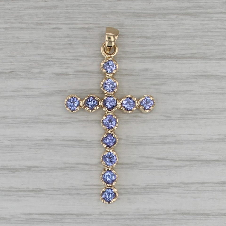 2.20ctw Tanzanite Cross Pendant 14k Yellow Gold Large Statement