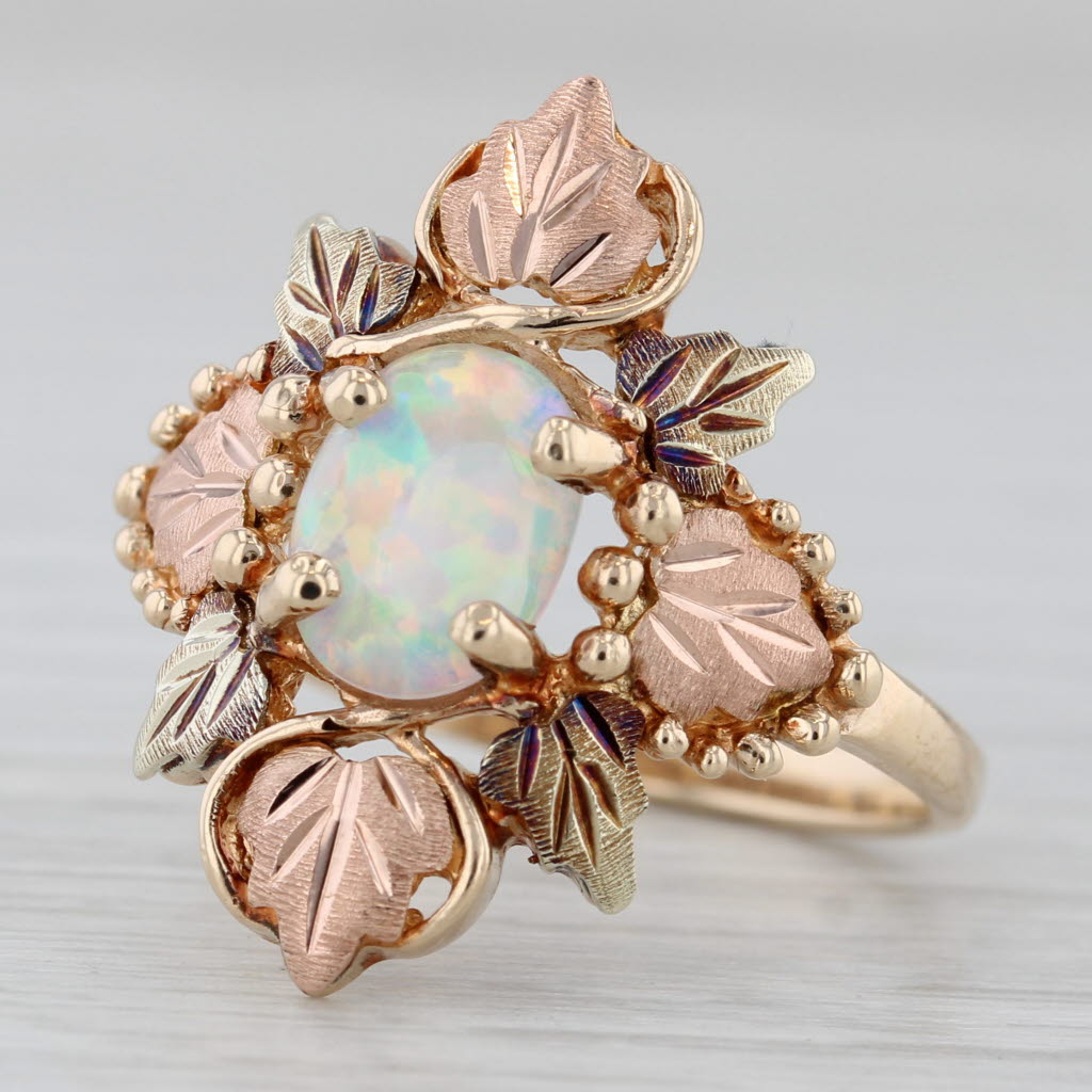 Gray Lab Created Opal Flower Ring 10k Size 7.75 Black Hills Gold TRJ