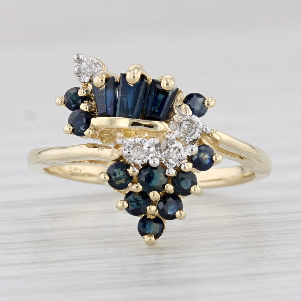 Light Gray 0.80ctw Blue Sapphire Cluster Ring 14k Yellow Gold Size 7 Diamond Accents