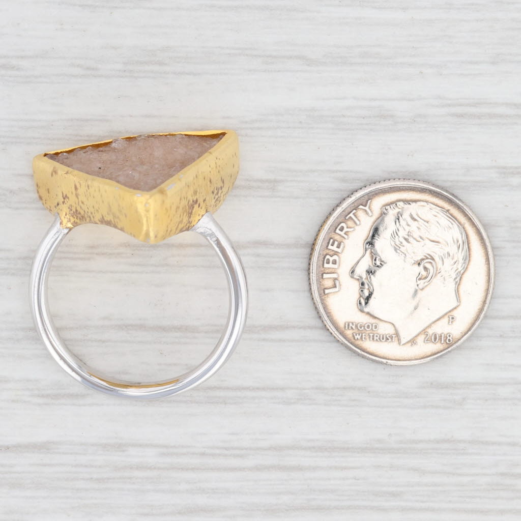 New Nina Nguyen Ring Bamboo Trio Sand Druzy Quartz Sterling Silver 22k Vermeil
