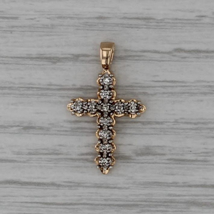 Diamond Cross Pendant 14k Yellow White Gold