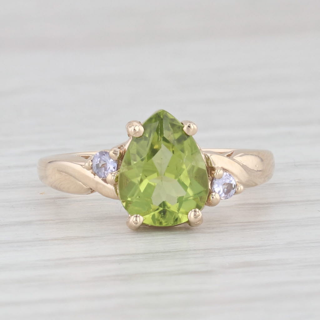 Light Gray 1.79ctw Pear Peridot Tanzanite Ring 10k Yellow Gold Size 6