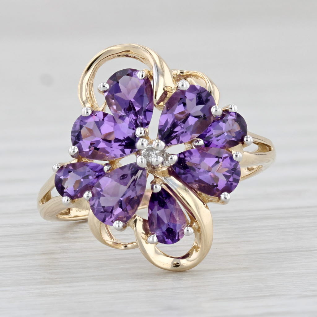 Light Gray 2.35ctw Amethyst Flower Cluster Ring 14k Yellow Gold Size 8.25