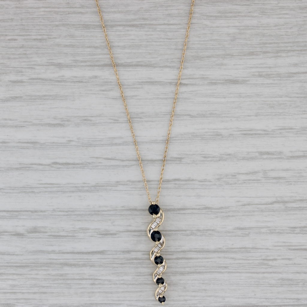 Gray 0.60ctw Graduated Blue Sapphire Diamond Journey Pendant Necklace 10k Gold 18"