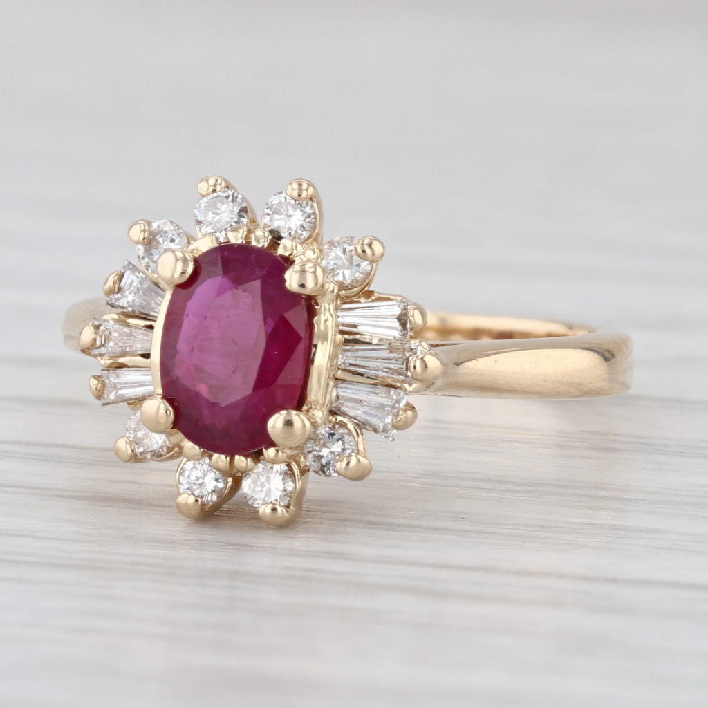 1.40ctw Ruby Diamond Halo Ring 14k Yellow Gold Size 6.75