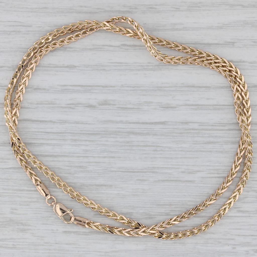 Gray Wheat Chain Necklace 10k Yellow Gold 17.75" 2.3mm