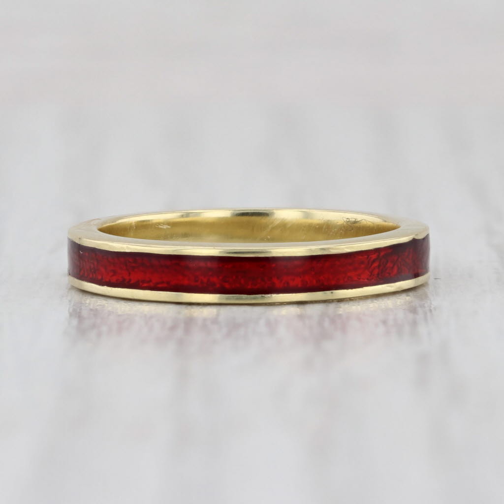 Hidalgo Red Enamel Ring 18k Yellow Gold Size 6 Stackable Band
