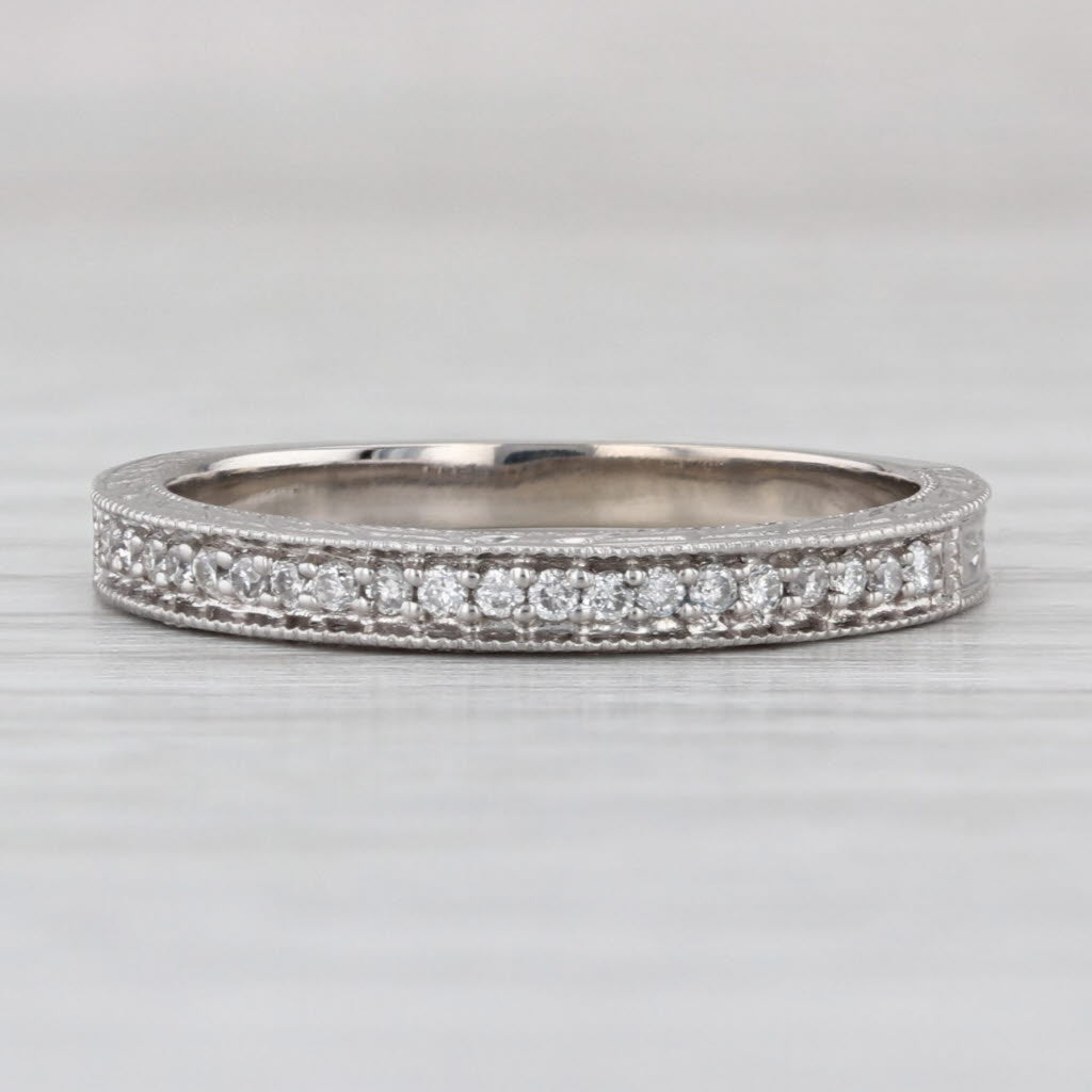 0.10ctw Diamond Wheat Etched Wedding Band 14k White Gold Size 7 Stackable Ring
