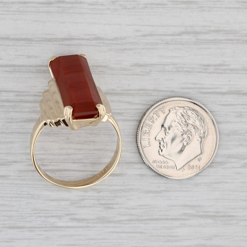 Gray Red Orange Chalcedony Ring 14k Yellow Gold Size 8