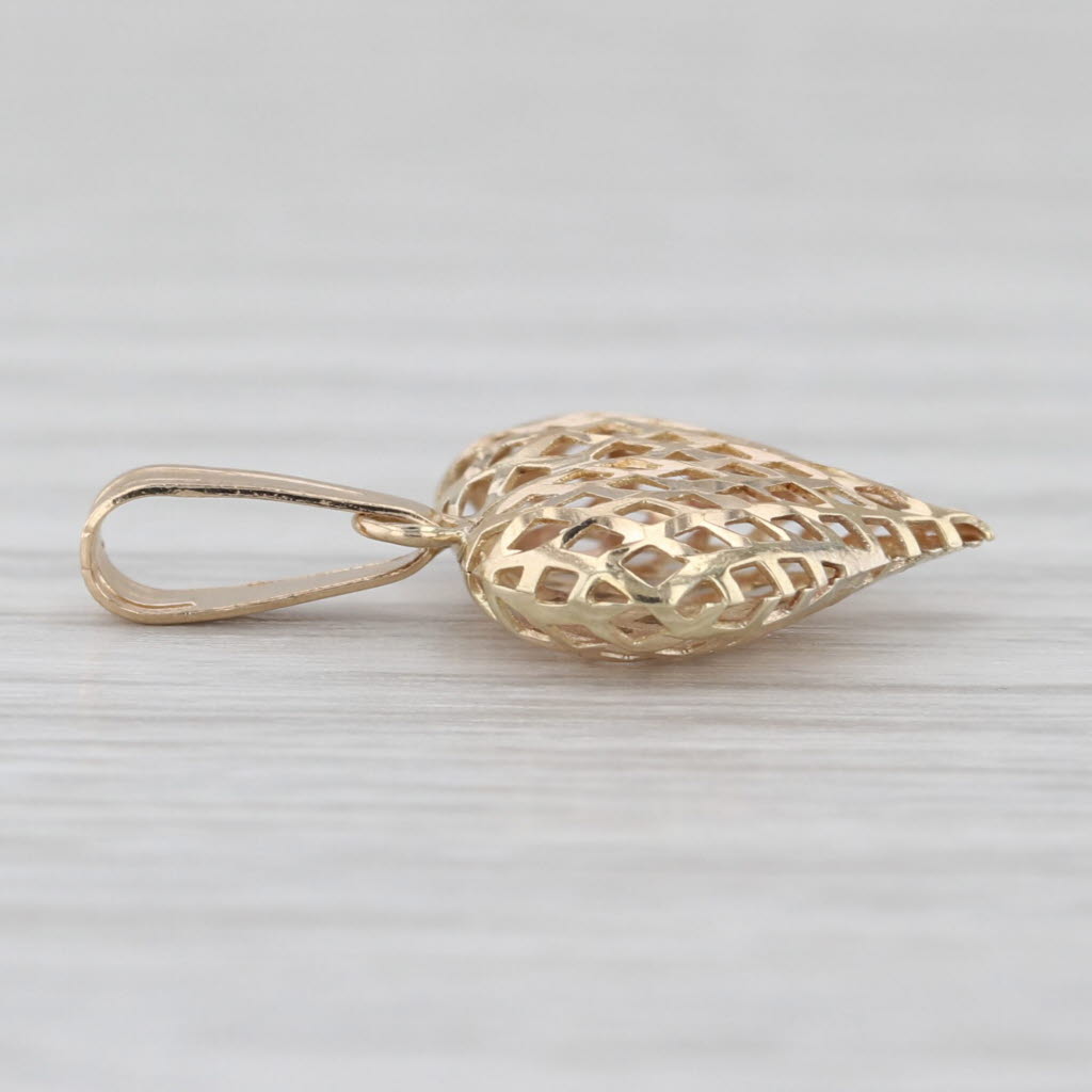 Mesh Crosshatch Openwork Puffy Heart Pendant 14k Yellow Gold Small Drop