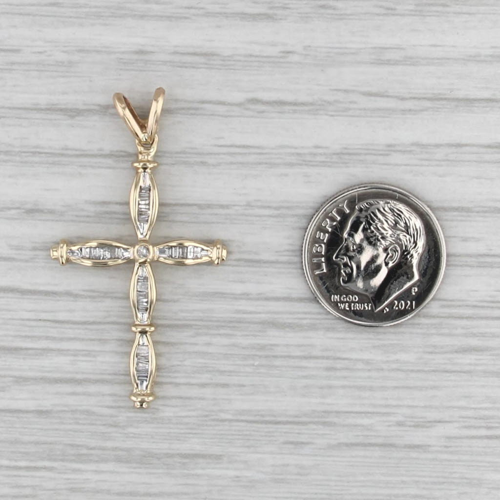 0.40ctw Tappering Diamond Cross Pendant 14k Yellow Gold