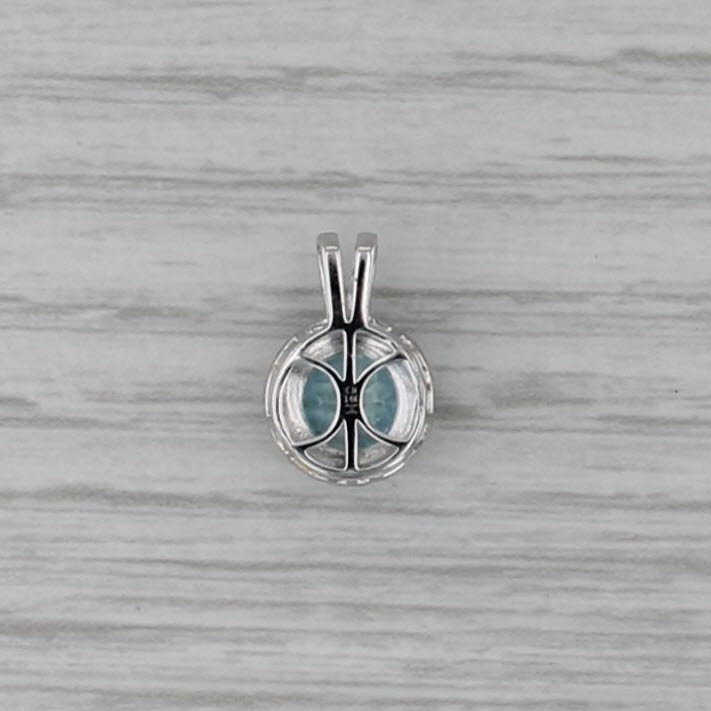 1.45ctw Blue Topaz Diamond Halo Pendant 14k White Gold Small Drop