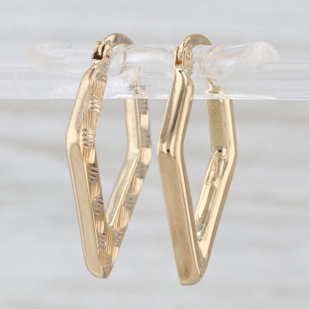 Diamond Shaped Crosshatch Hoop Earrings 18k Yellow Gold Snap Top Hoops