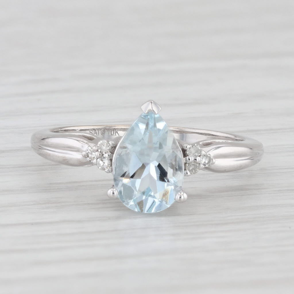 Light Gray 1.34ctw Pear Aquamarine Diamond Ring 10k White Gold Size 7 Engagement