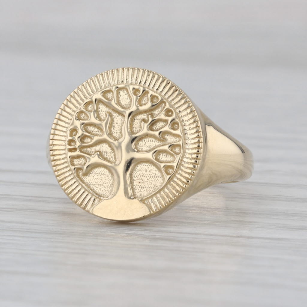 Tree of Life Signet Ring 14k Yellow Gold Size 7.25
