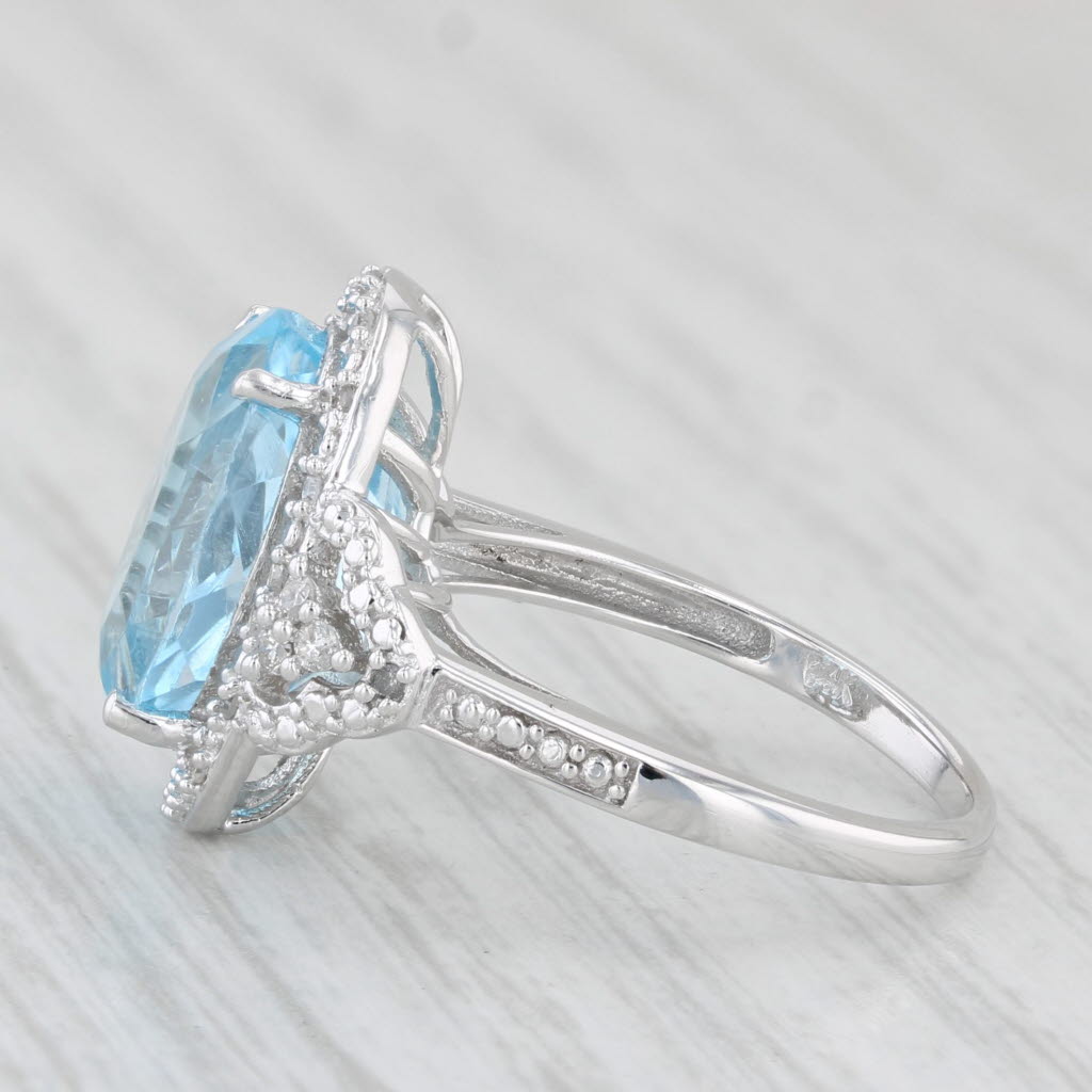 Light Gray 6.12ctw Oval Blue Topaz Diamond Halo Ring 14k White Gold Size 6.5