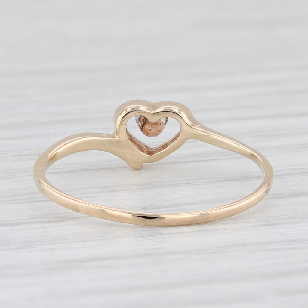 Light Gray Diamond Accented Heart Ring 10k Yellow Gold Size 4.5 Petite Bypass Band