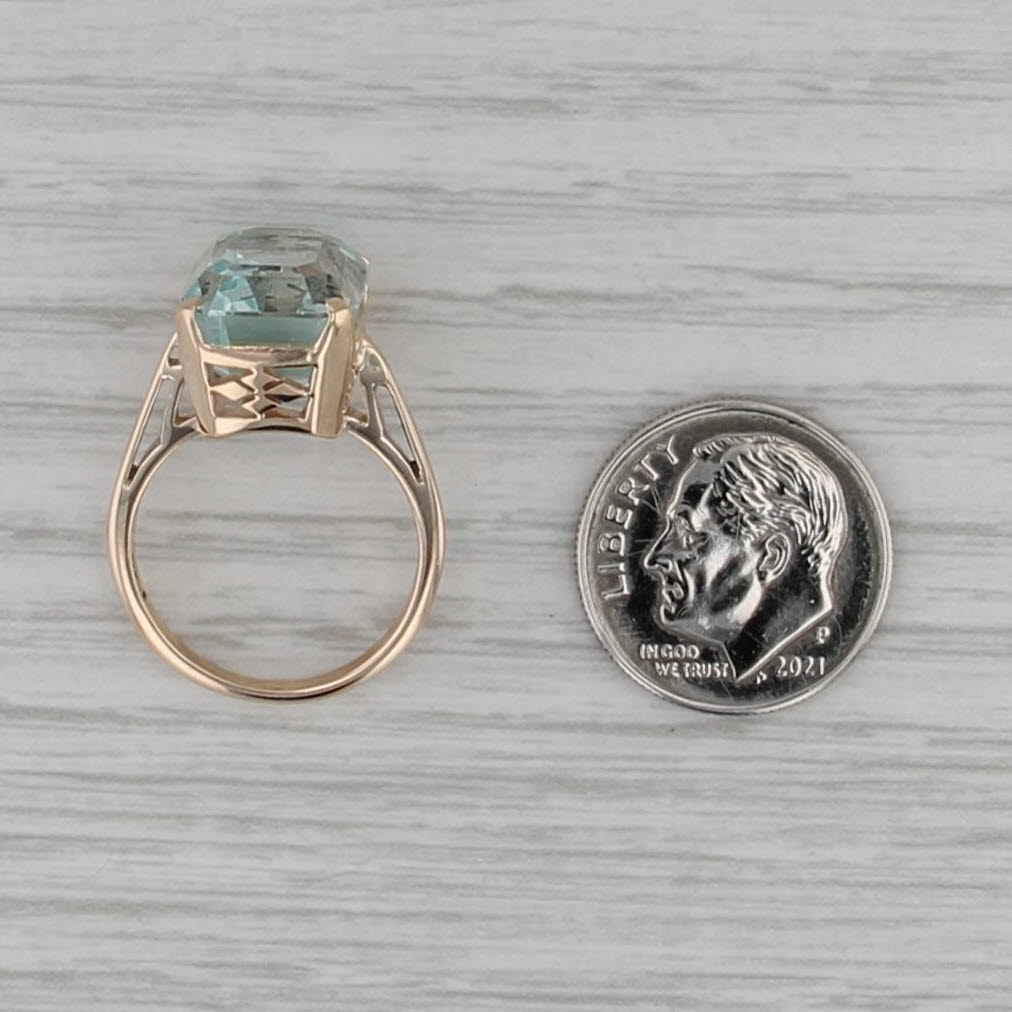8.40ct Aquamarine Emerald Cut Solitaire Ring 15k Yellow Gold Size 5.25