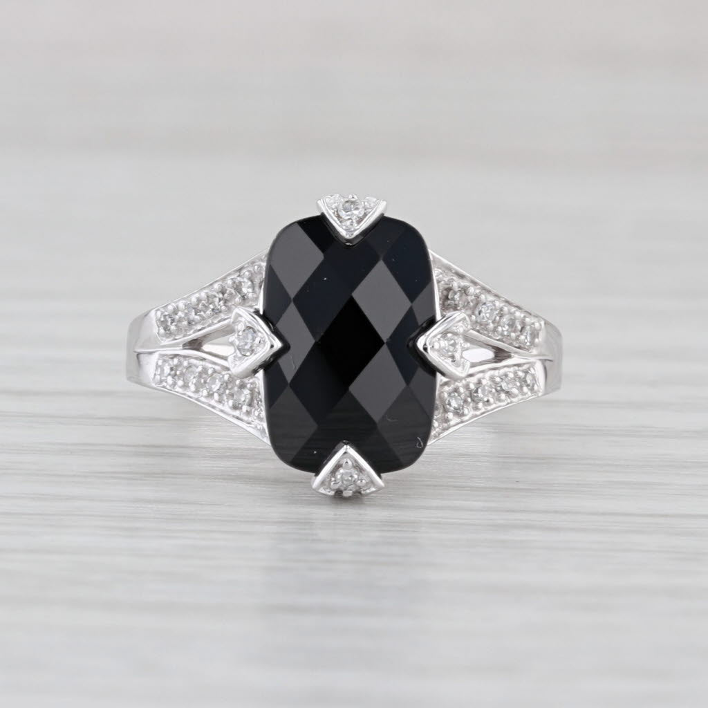 Cushion Onyx Diamond Ring 14k White Gold Size 7