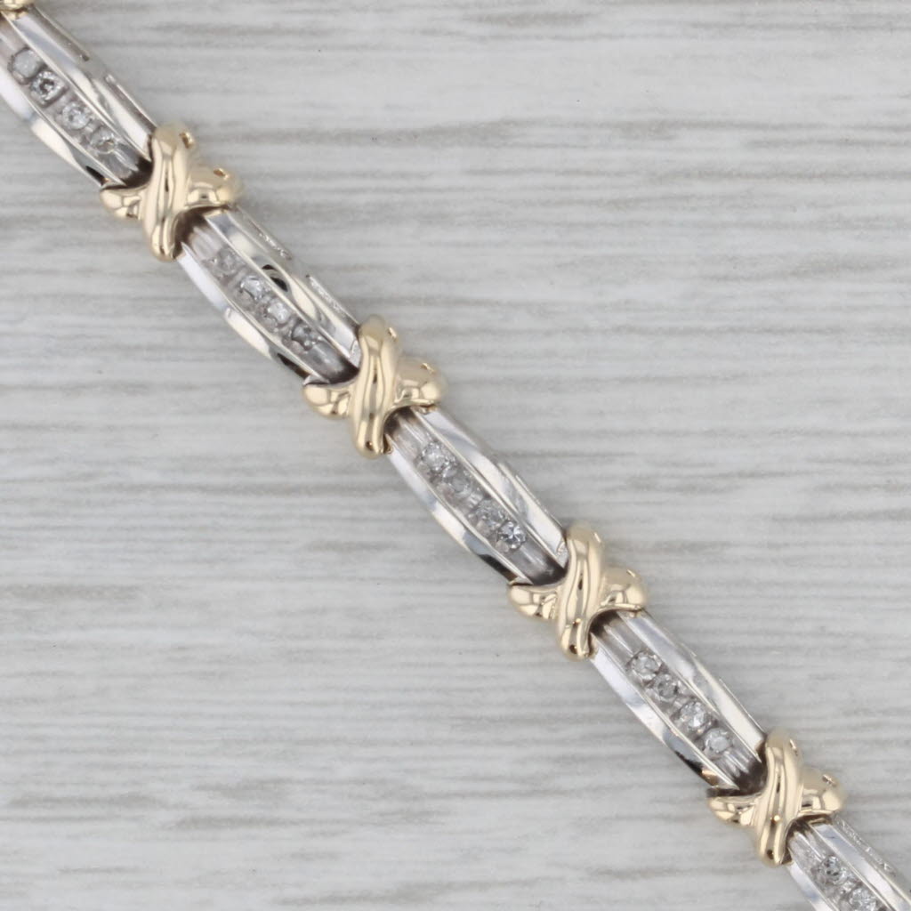 Gray 0.30ctw Diamond Bar X Link Bracelet 10k White Yellow Gold 7.25" 5mm