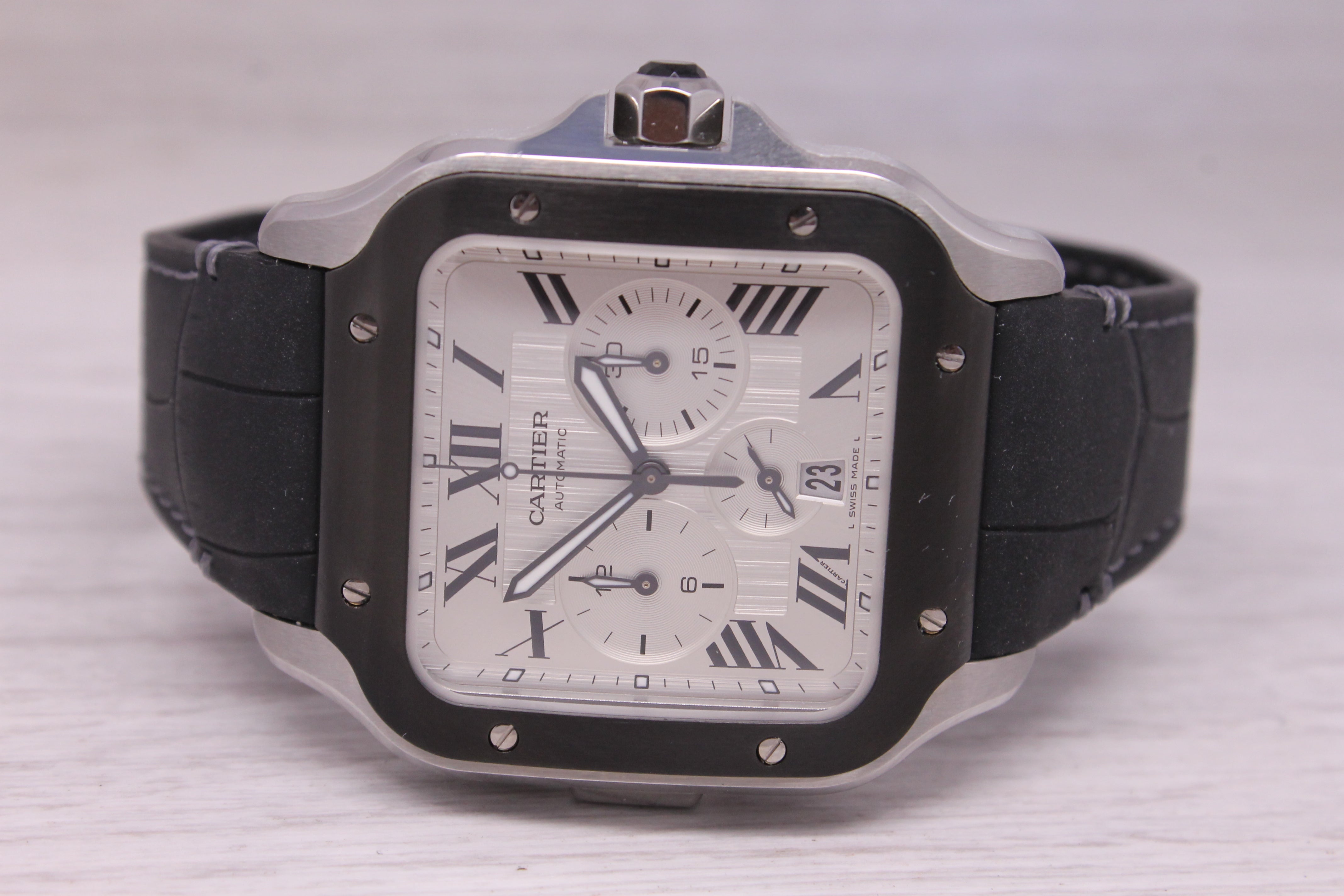 Cartier Santos XL Chronograph Men 40.5mm Steel Watch Box Strap Tag Card WSSA0017