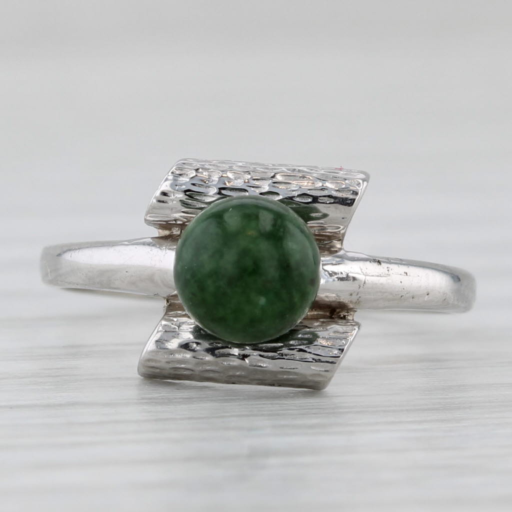 Light Gray Green Marble Solitaire Bead Ring 10k White Gold Size 6