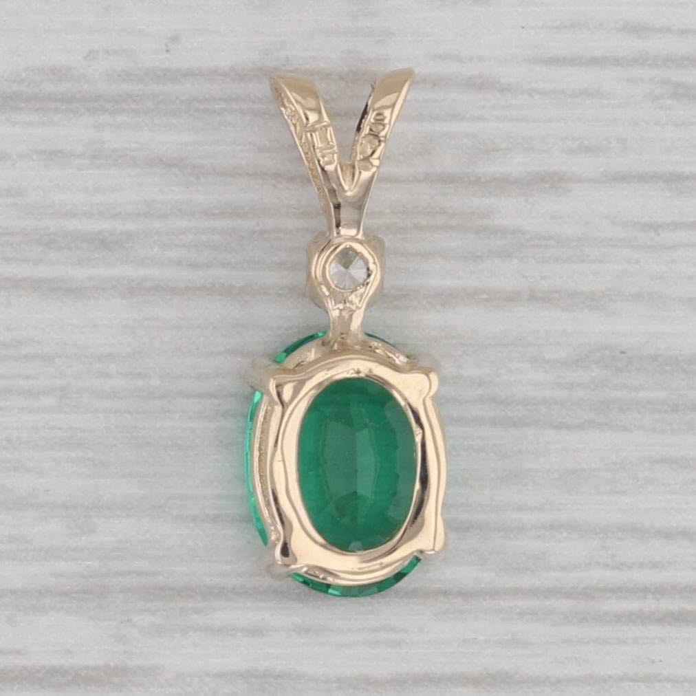 Gray Oval Green Glass Pendant 14k Yellow Gold Cubic Zirconia Small Drop