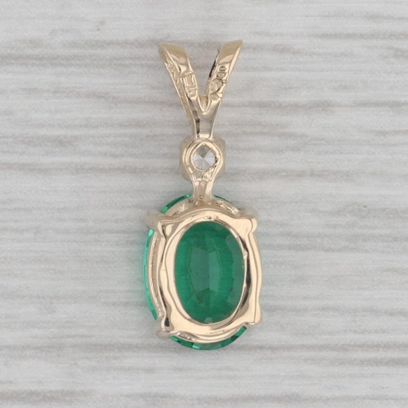 Oval Green Glass Pendant 14k Yellow Gold Cubic Zirconia Small Drop