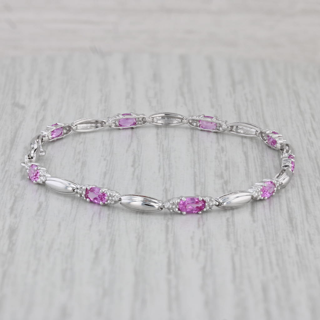 Gray 2.88ctw Pink Sapphire Bracelet 10k White Gold 7" 3.5mm