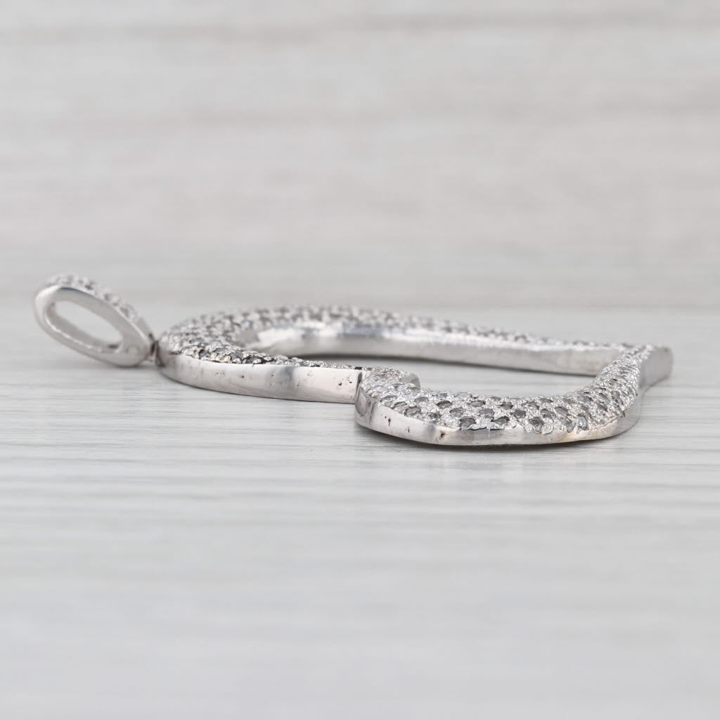 1.70ctw Pave Diamond Large Open Heart Pendant 10k White Gold