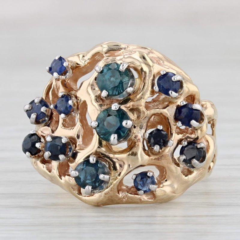 Sapphire & Diamond Cluster Slide Pendant Necklace 14K Yellow