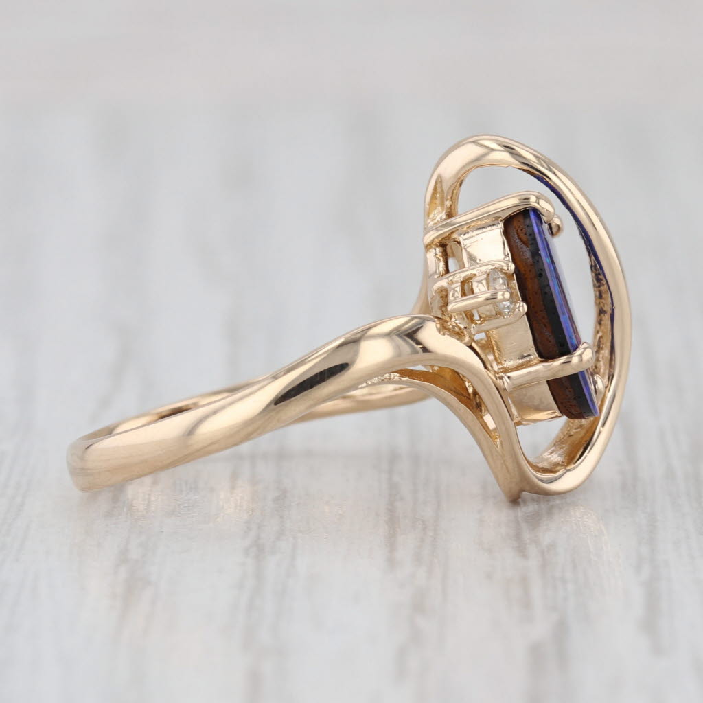 Blue Opal Triplet Diamond Bypass Ring 14k Yellow Gold Size 7.5