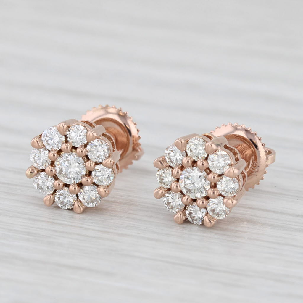 Light Gray 0.60ctw Diamond Cluster Stud Earrings 10k Rose Gold Screw Back Studs