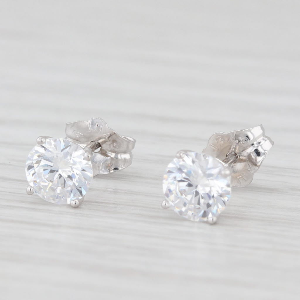 Light Gray 0.90ctw Cubic Zirconia Round Solitaire Stud Earrings 14k White Gold