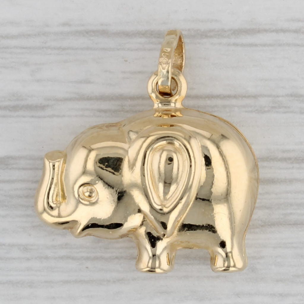 Gray 3D Elephant Charm 18k Yellow Gold Good Luck Pendant Animal Jewelry
