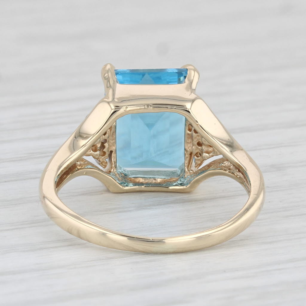 Light Gray 4.41ctw Blue Topaz Diamond Ring 14k Yellow Gold Size 5.5 Emerald Cut