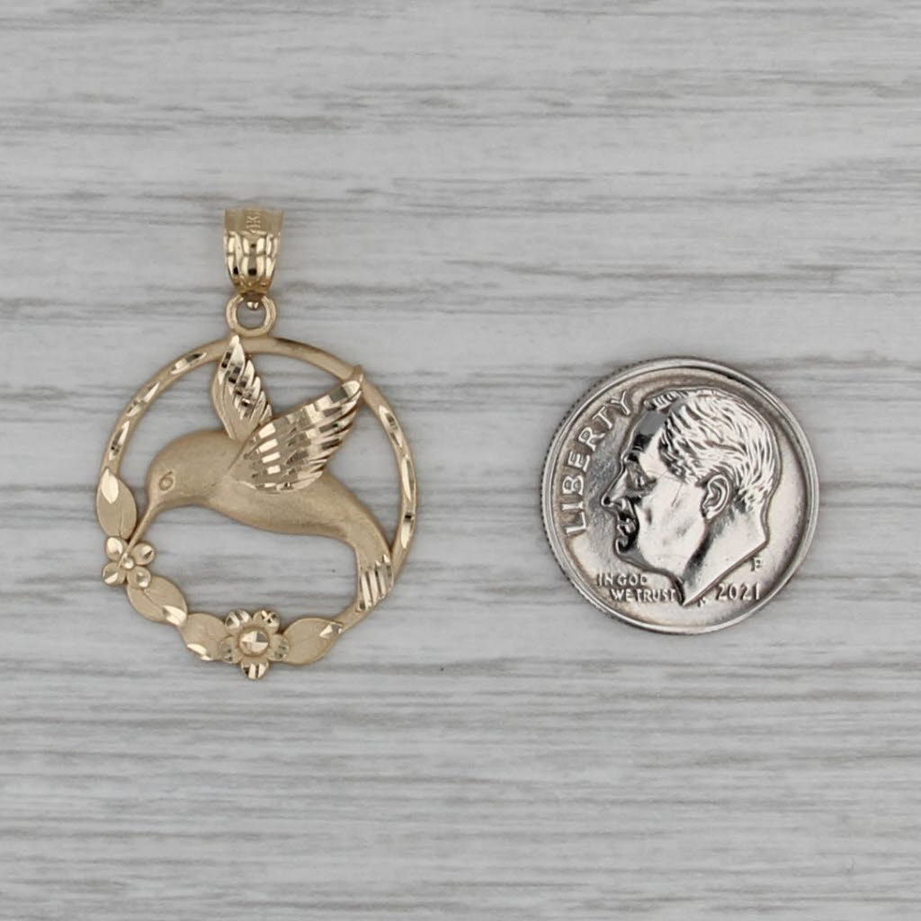 Hummingbird Flower Wreath Pendant 14k Yellwo Gold Michael Anthony