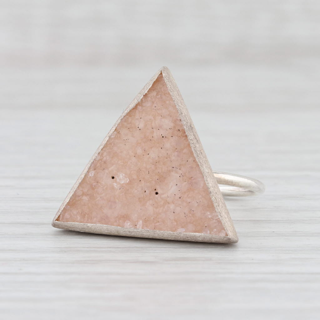 New Nina Wynn Trio Sand Druzy Quartz Ring Sterling Silver Statement Size 7.25