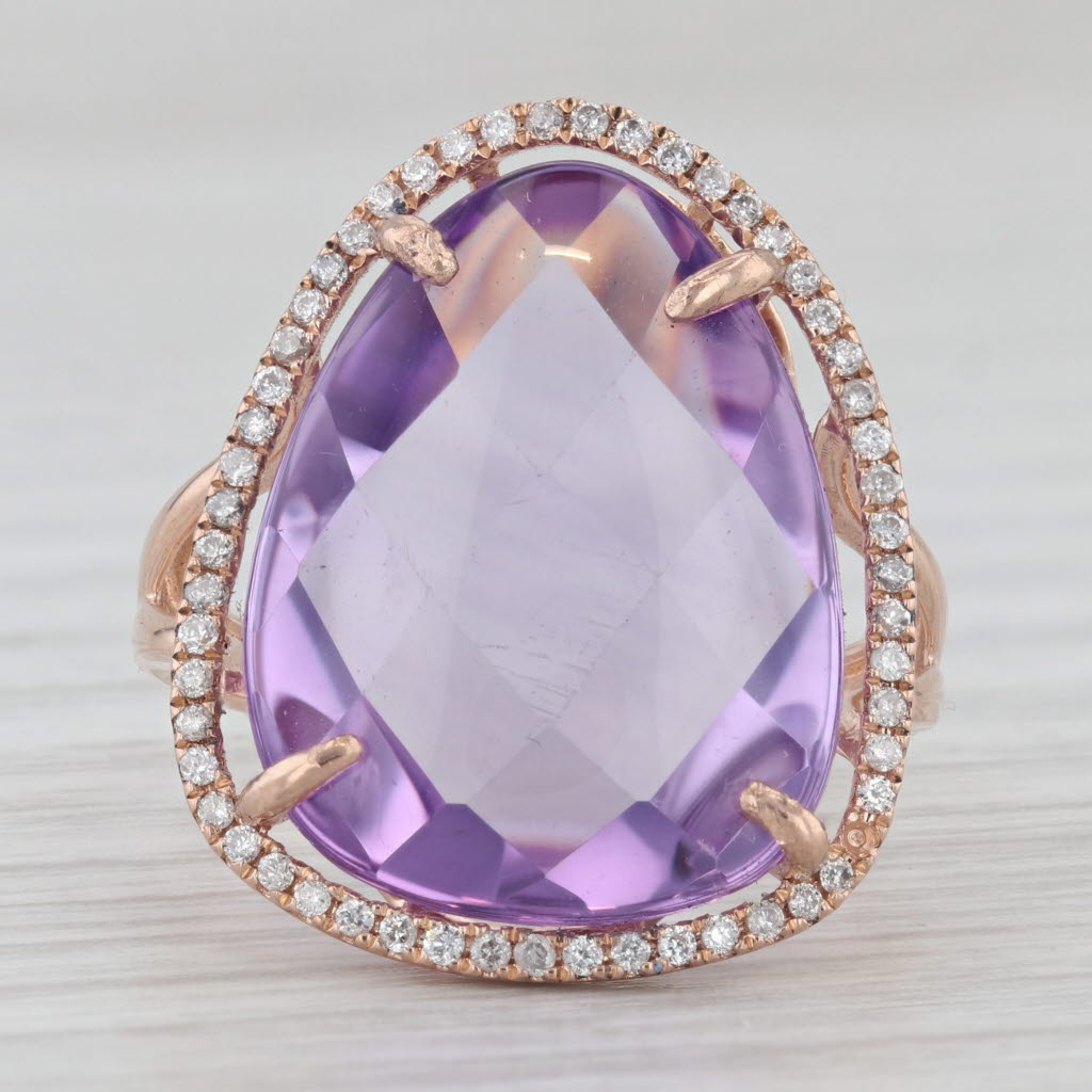 Light Gray Amethyst Diamond Halo Ring 14k Rose Gold Size 7 Cocktail