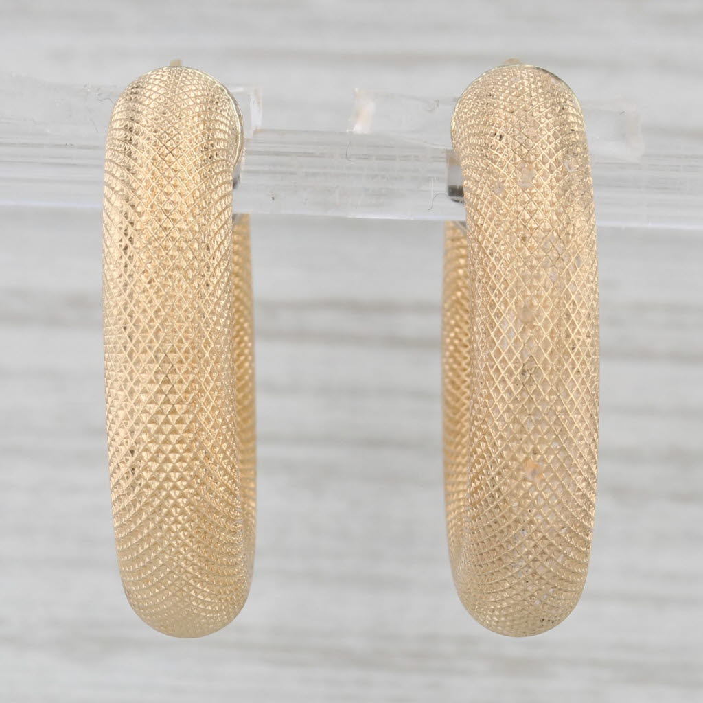 Gray Textured Hoop Earrings 18k Yellow Gold Snap Top Round Hoops