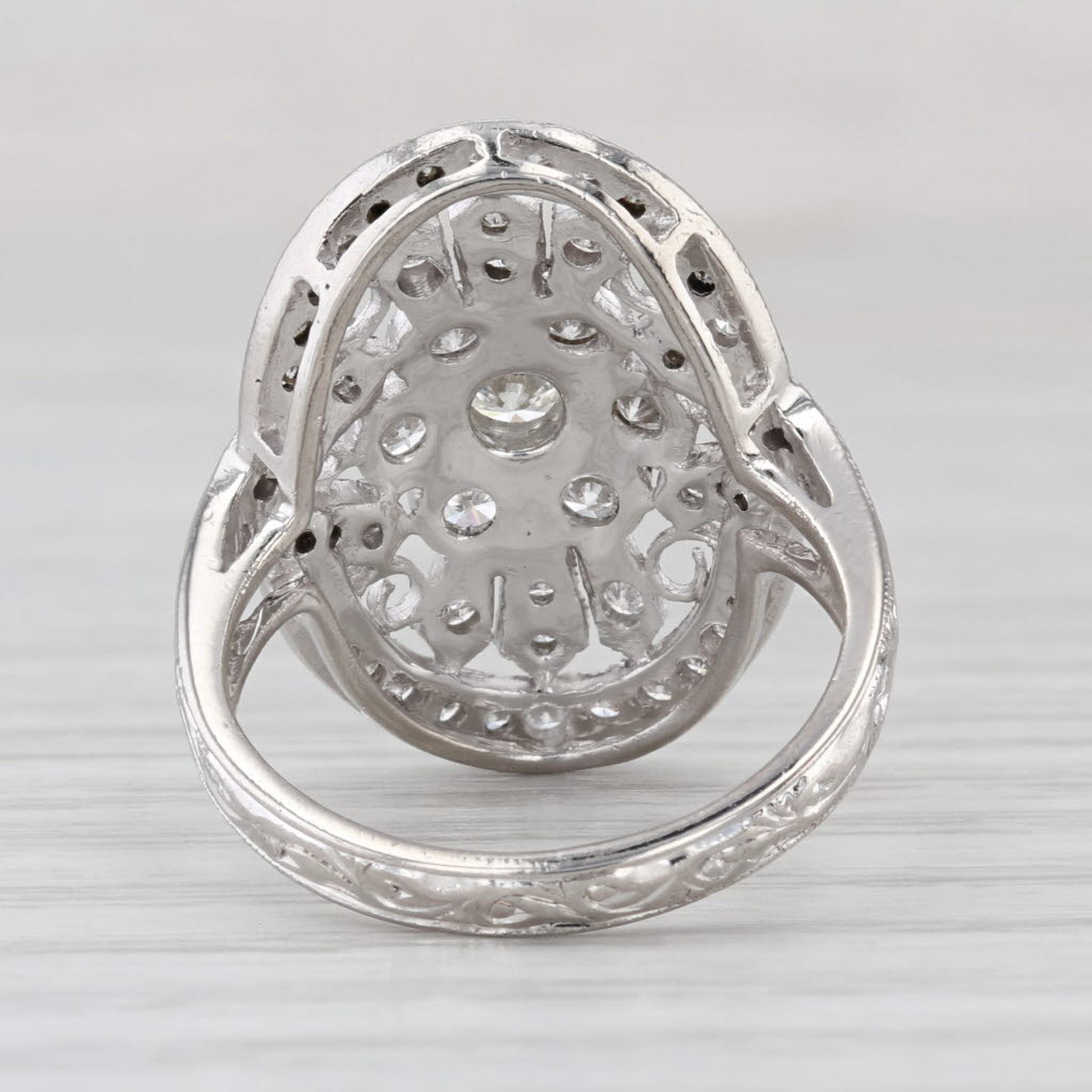 1ctw Diamond Flower Cluster Cocktail Ring 900 Platinum Size 6.5