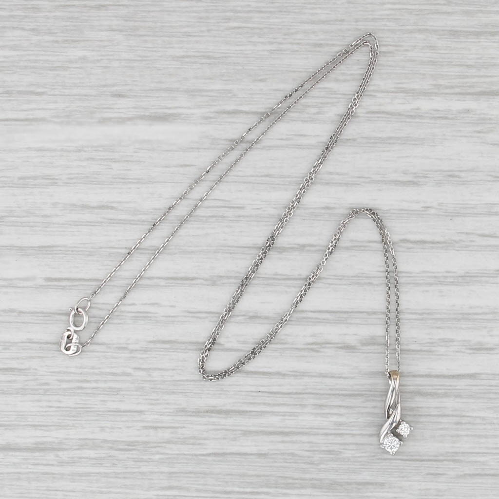 0.10ctw Diamond Necklace 14k Cable Chain 18k Pendant White Gold 18"