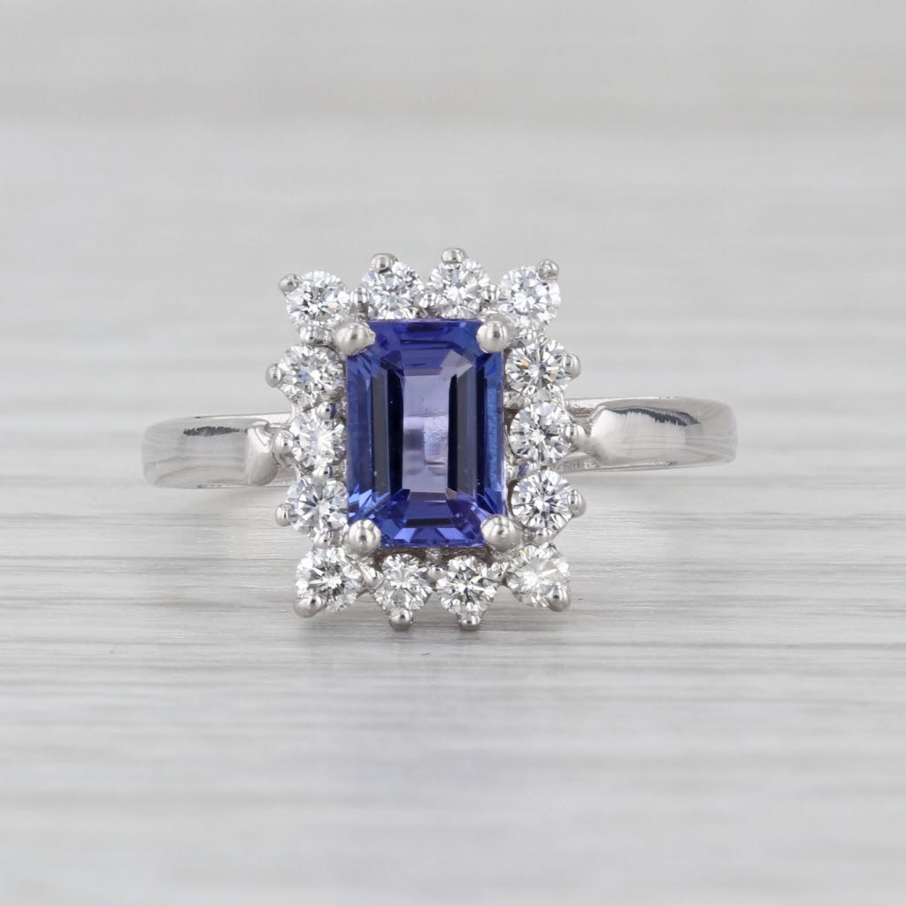 1.43ctw Tanzanite Diamond Halo Ring 18k White Gold Size 7