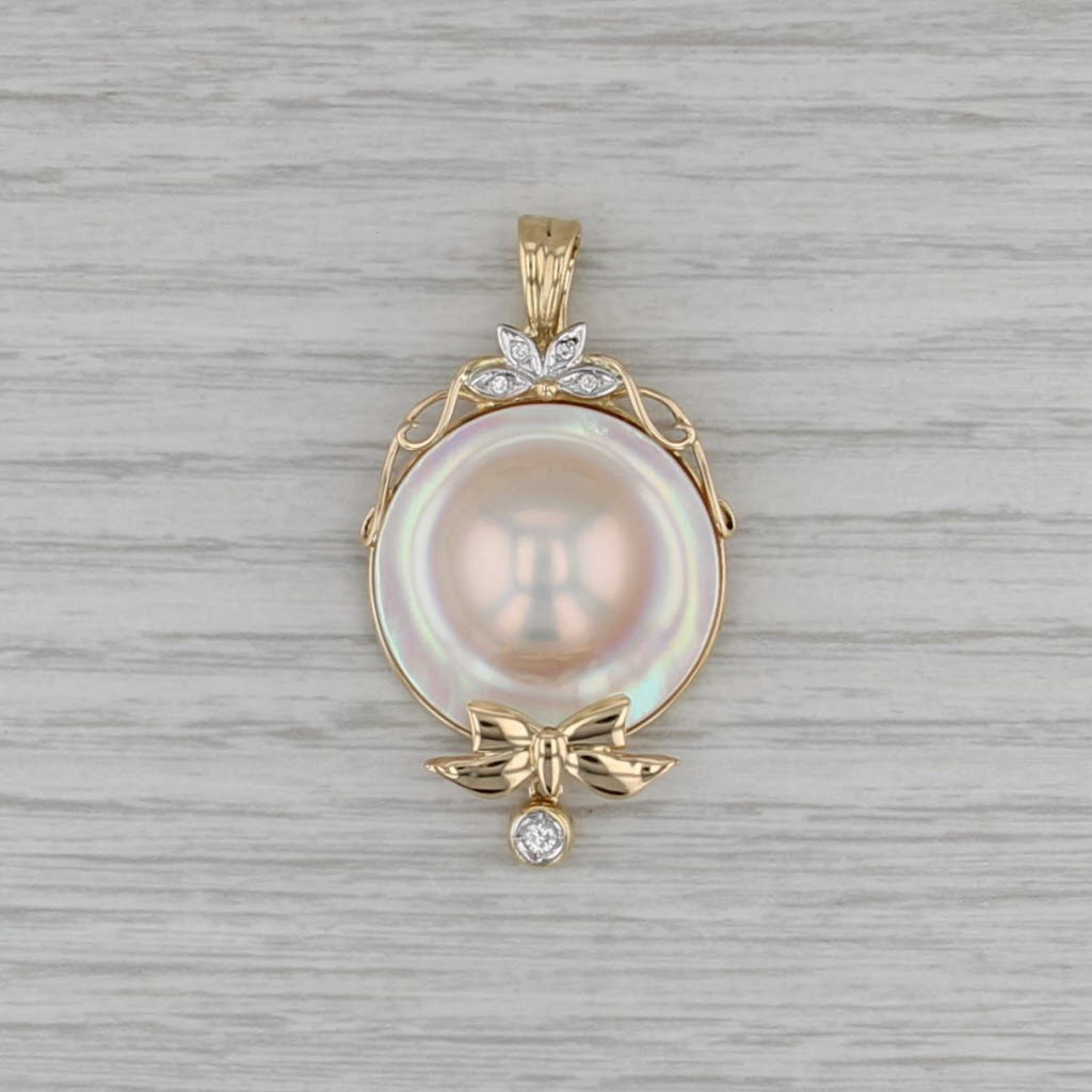 Mabe Blister Pearl Diamond Enhancer Pendant 18k Yellow Gold Statement Clip Bail