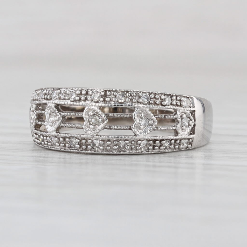 0.15ctw Diamond Hearts Band 14k White Gold Size 8.5 Ring