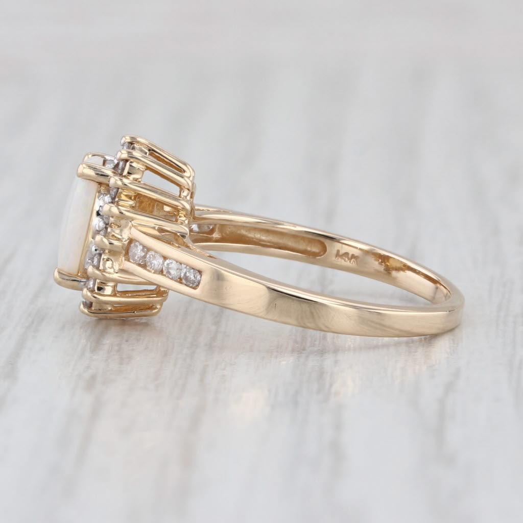 Oval Opal Cabochon Diamond Halo Ring 14k Yellow Gold Size 6.5