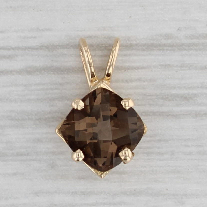 0.70ct Smoky Quartz Pendant 14k Yellow Gold Small Cushion Solitaire Drop