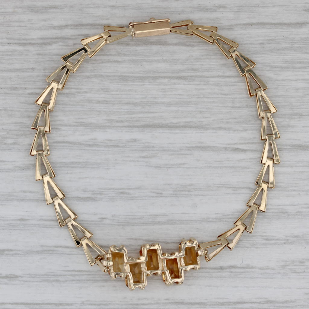 Gray Vintage 3ctw Citrine V Chain Bracelet 14k Yellow Gold 6.75"