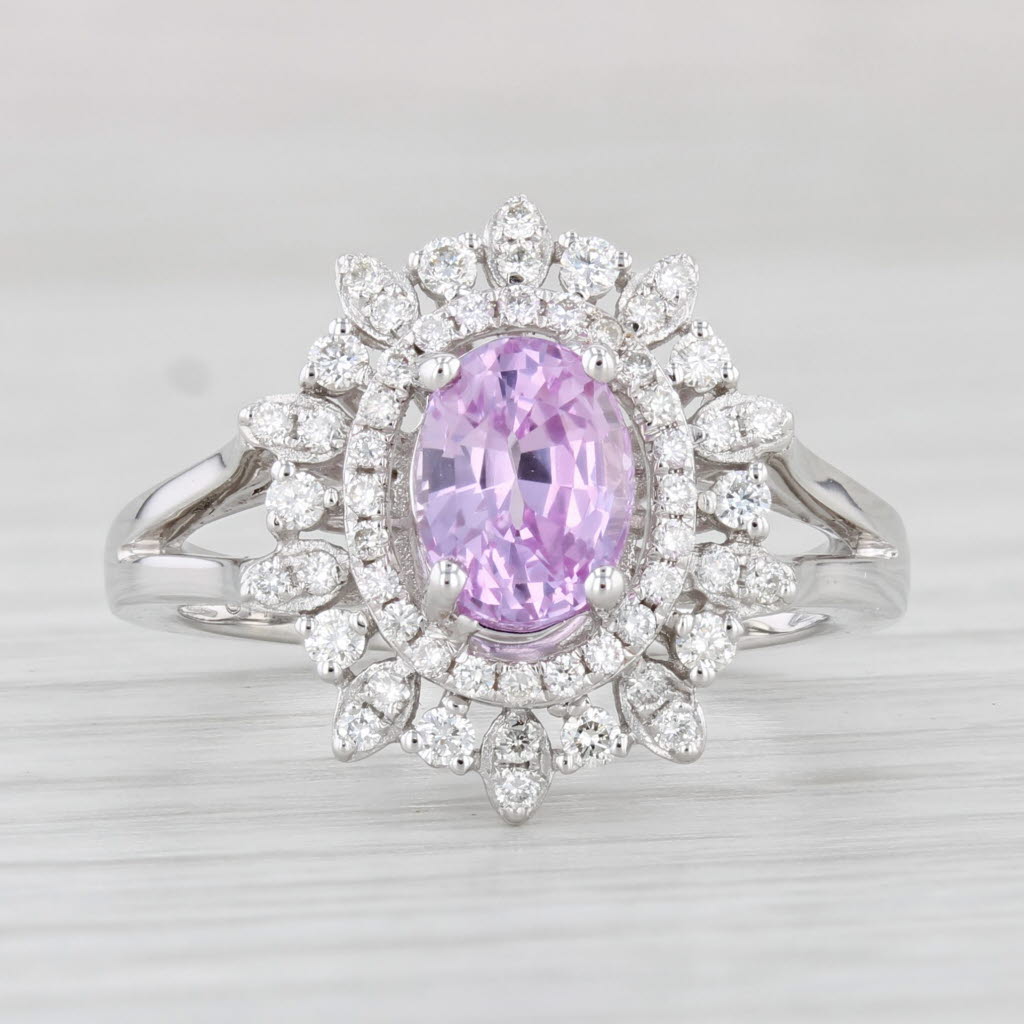 Light Gray New 1.77ctw Pink Sapphire Diamond Halo Ring 14k White Gold Size 7